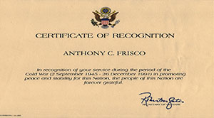 cold war recognition certificate